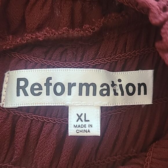 Reformation Brandi Smocked Mini Dress Relaxed Fit Chiffon Burgundy Size XL - Picture 11 of 15